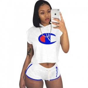 Plus Size Hooded Letter Print Casual Top & Shorts